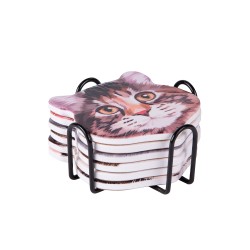 Set de 6 dessous de verre Chat 11 cm