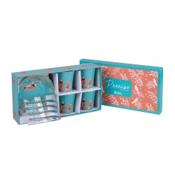 Coffret de 4 tasses Paraiso 16 cl, sous tasses et cuillères