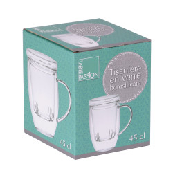 Tisanière avec anse filtre couvercle borosilicate 45 cl.