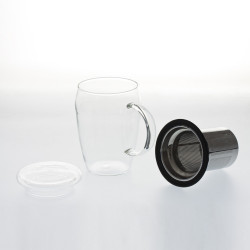 Mug infuseur 43 cl en borosilicate décor noir