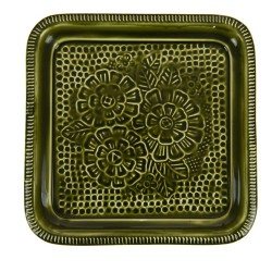 Plateau métal carré vert 27 cm 