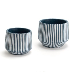 Cache pot bleu Rayures petit modèle  (lot de 2)