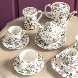 Coffret 4 pièces champêtre avec sous tasses 18 cl