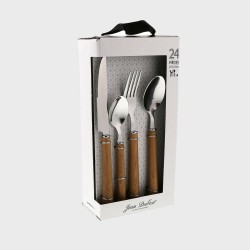 Coffret ménagère de 24 pièces round façon bois