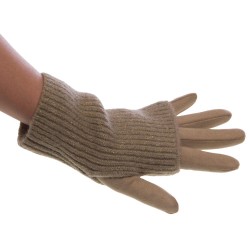 Gants en tricot et suédine taupe