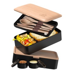 Bento Prémium 1,2 l noir et bois de hêtre
