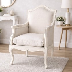 Fauteuil Apolline blanc, tissu et acajou
