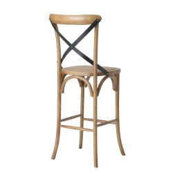 Chaise de bar en orme à croisillons en paille