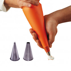 Poche à pâtisserie en silicone et 2 douilles inox