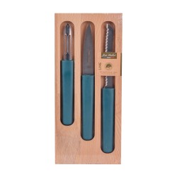 Set de 3 pièces en inox Eco-responsable office, éplucheur, tomate bleu