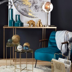 Fauteuil Hutch velours bleu canard