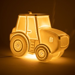 Lampe Tracteur blanche en porcelaine 22 cm