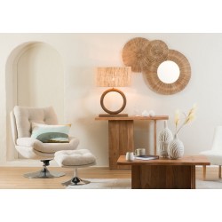 Lampe ronde en bois moyen modèle abat jour en rabanne