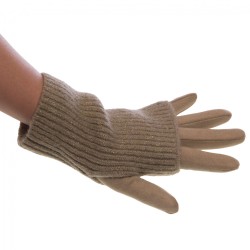 Gants en tricot et suédine taupe