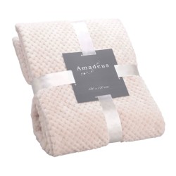Plaid Damier crème doublé en polyester 130x170 cm