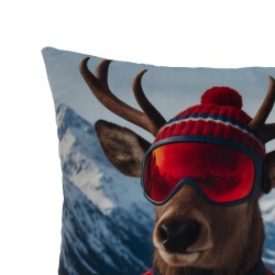 Coussin imprimé cerf au ski...