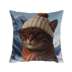 Coussin imprimé chien et chat ski 45x45 cm (lot de 2)