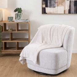 Plaid Damier crème doublé en polyester 130x170 cm